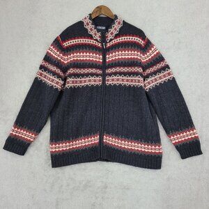 Vintage Land's End Mens XL 100% Wool Zip-Up Nordic Knit Sweater   GT